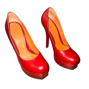 Fendi Decolette Nappa Red Platform Pump Sz 38